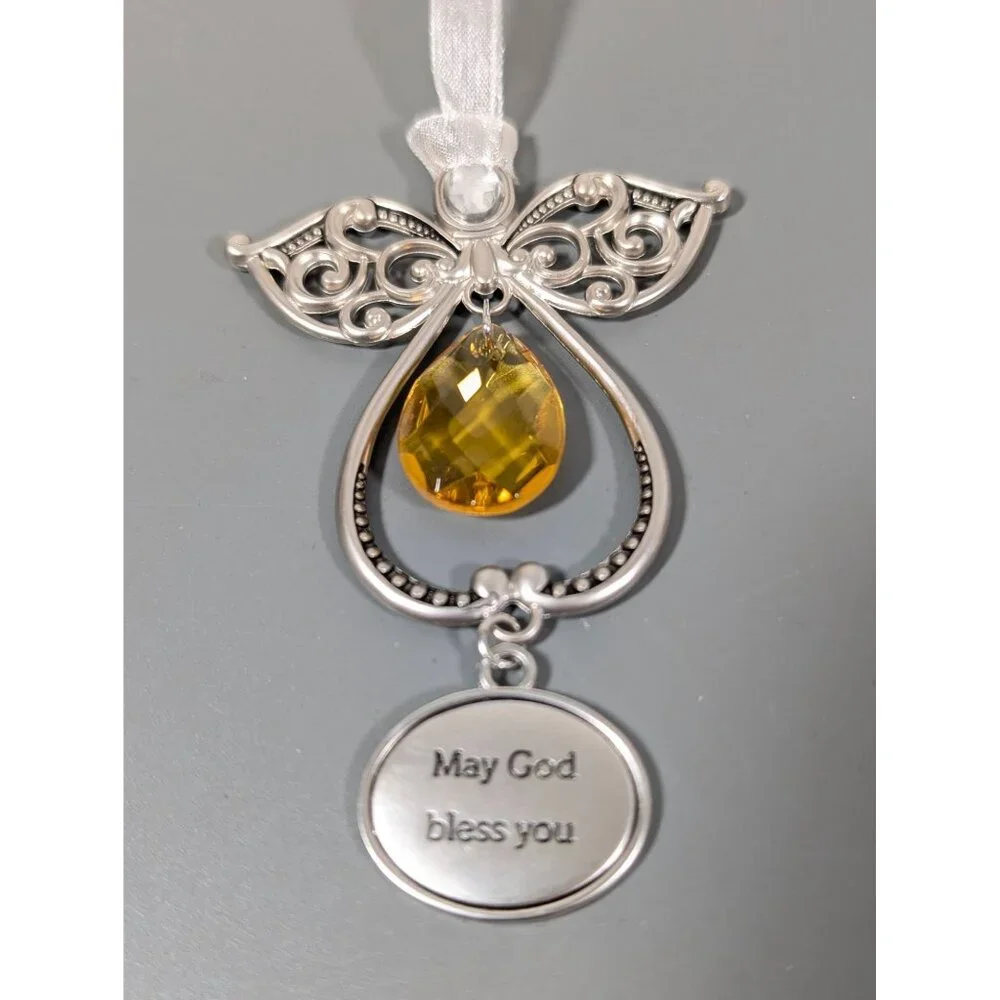 Ganz‎ May Gold Bless You Angel Ornament Glass Charm Christmas